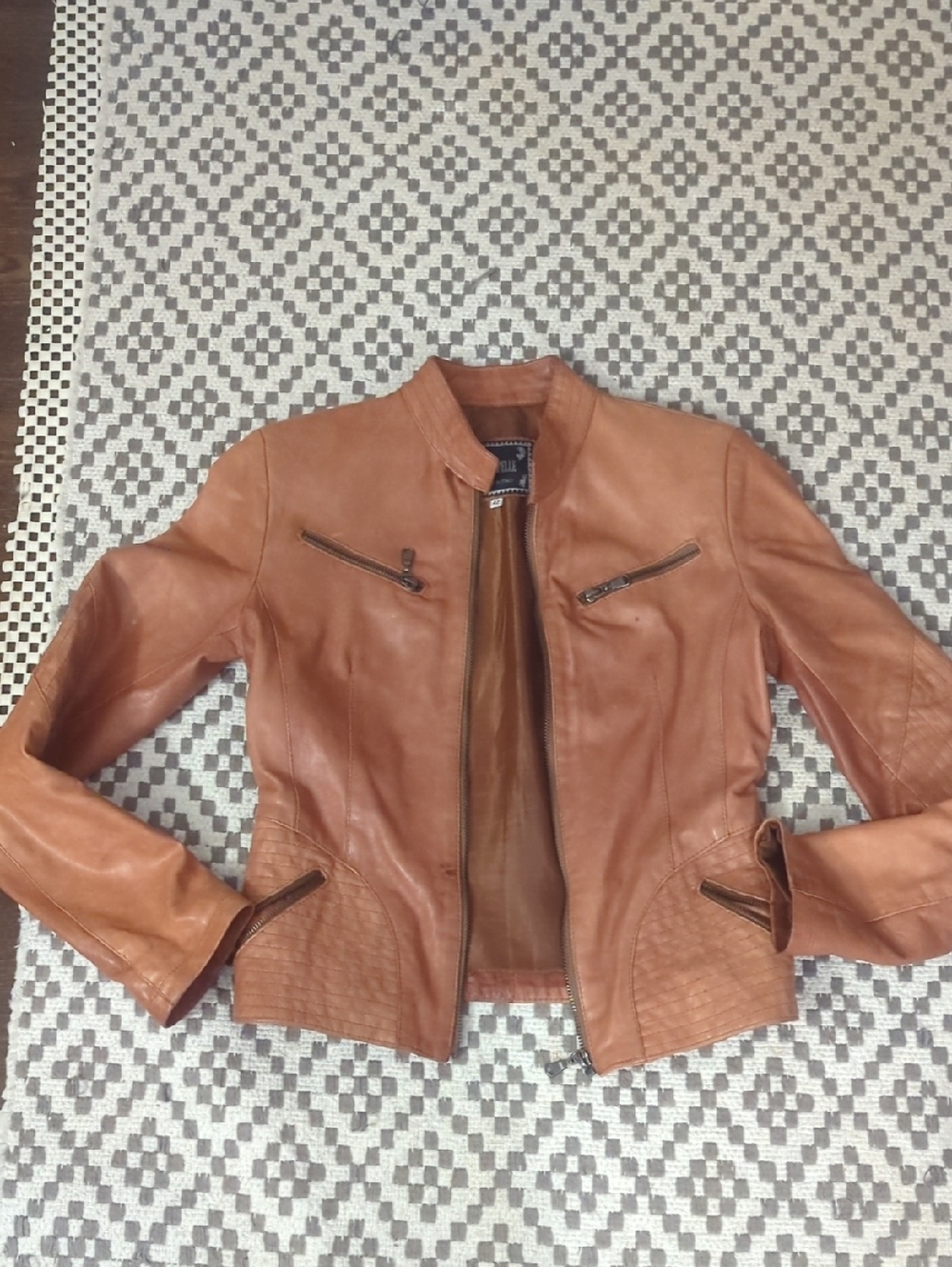 Vera Pelle Cognac Brown Leather Moto Jacket